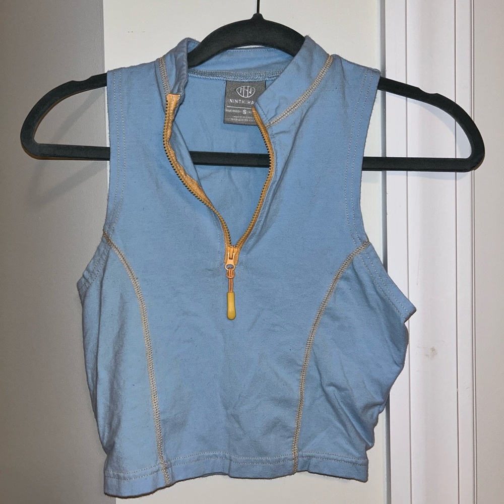 Light Blue Zip Up Crop Top - Ninth Hall (Zumiez) - Size S